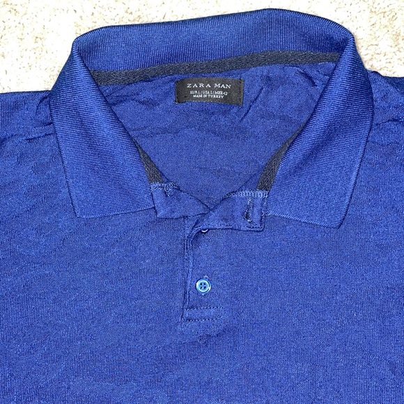 Zara Men’s Navy Blue Jacquard Polo Shirt - Picture 3 of 4